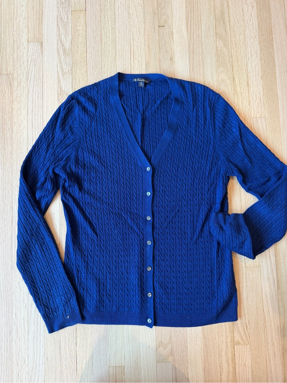 Vintage Brooks Brothers Royal Blue Cable-Knit Cardigan, 70% silk, 30% cashmere